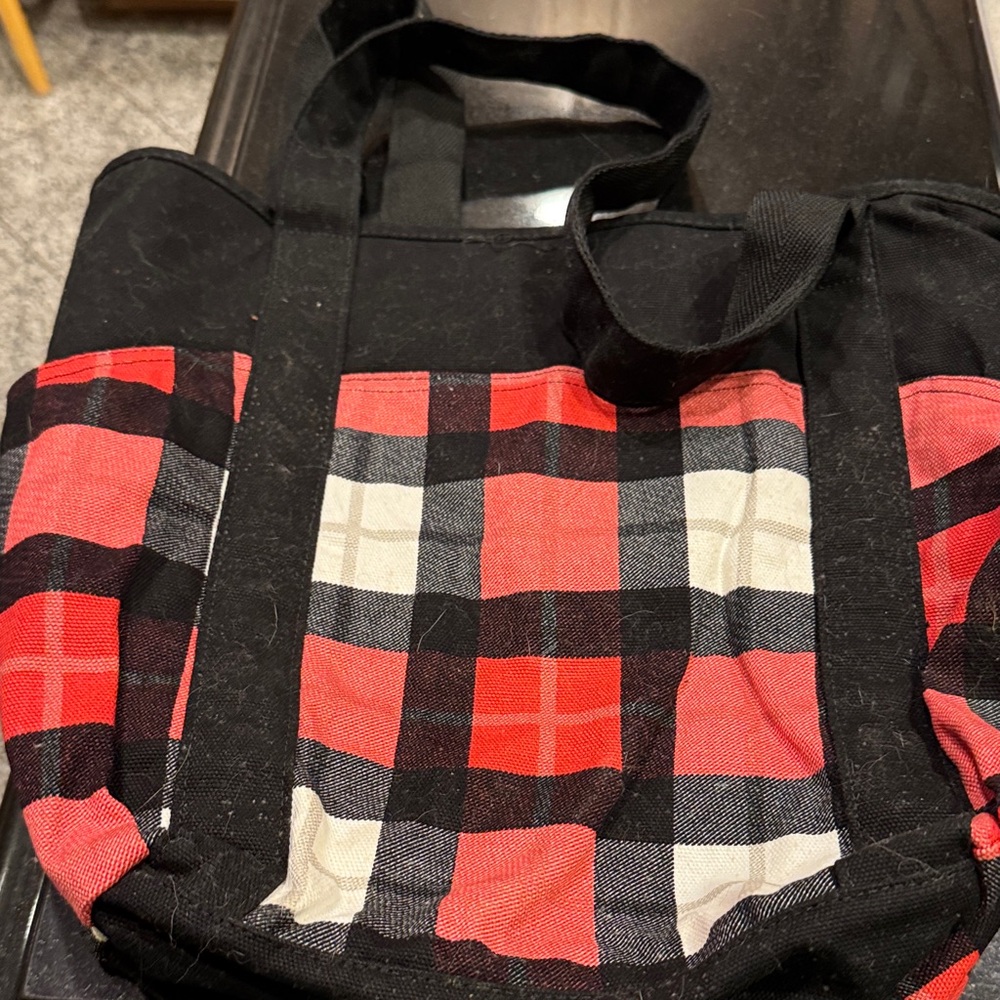 Thirty one bucket bag . Red and black plaid
